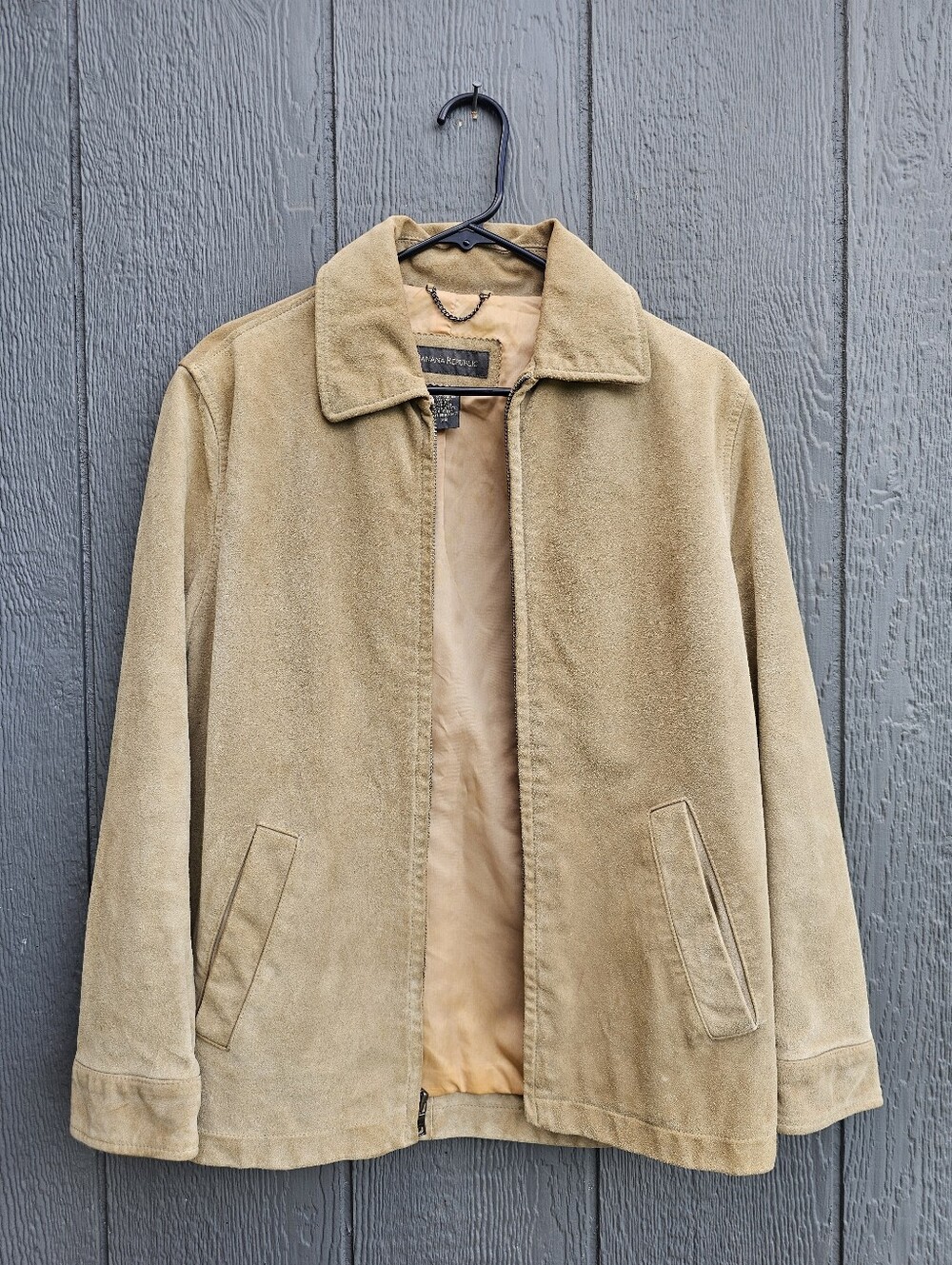⁸Banana Republic Suede Leather Jacket Women XS Beige Bomber Trucker Heritage